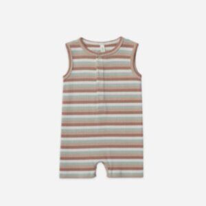 Quincy Mae Ribbed Henley romper -Summer stripe size 6-12M